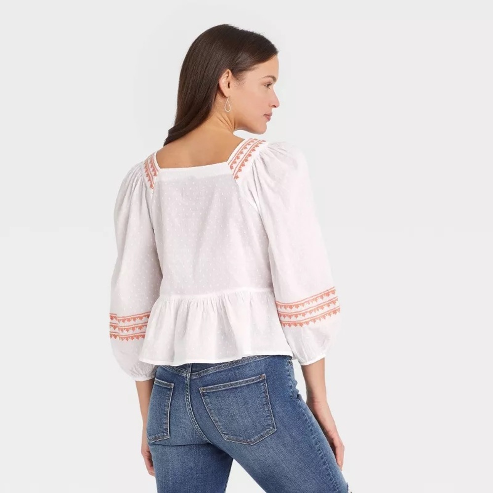 Universal Thread 100% cotton embroidered peplum top white & coral size XS - Picture 2 of 11
